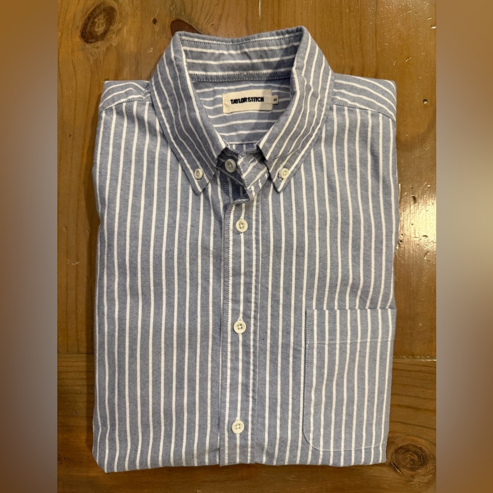 Taylor Stitch Men’s long Sleeve button down The Jack Rinsed Indigo Stripe 44/XL - Picture 2 of 5